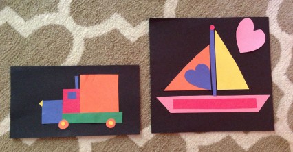 The final creations, a truck and sailboat.